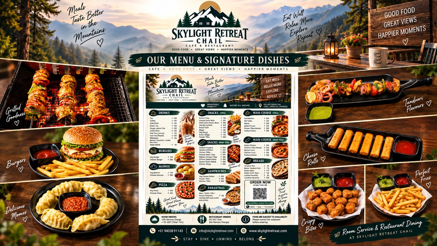 Skylight Retreat Chail café menu and signature food dishes